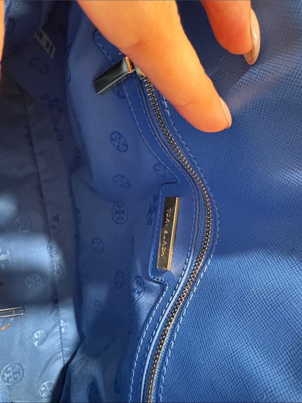 Tory Burch Blue Floral Geometric Dome Satchel with Removable Strap - Picture 5 of 8